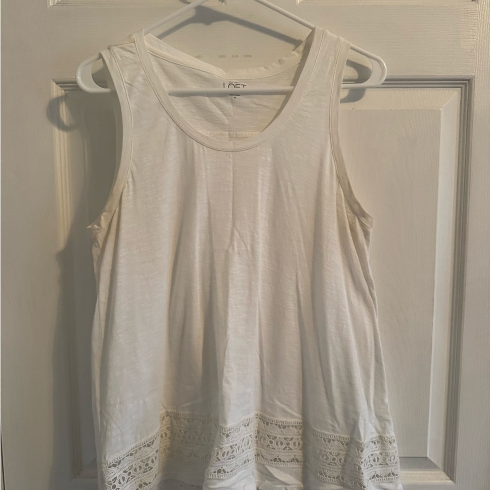 Loft White Lace Trim Tank Top